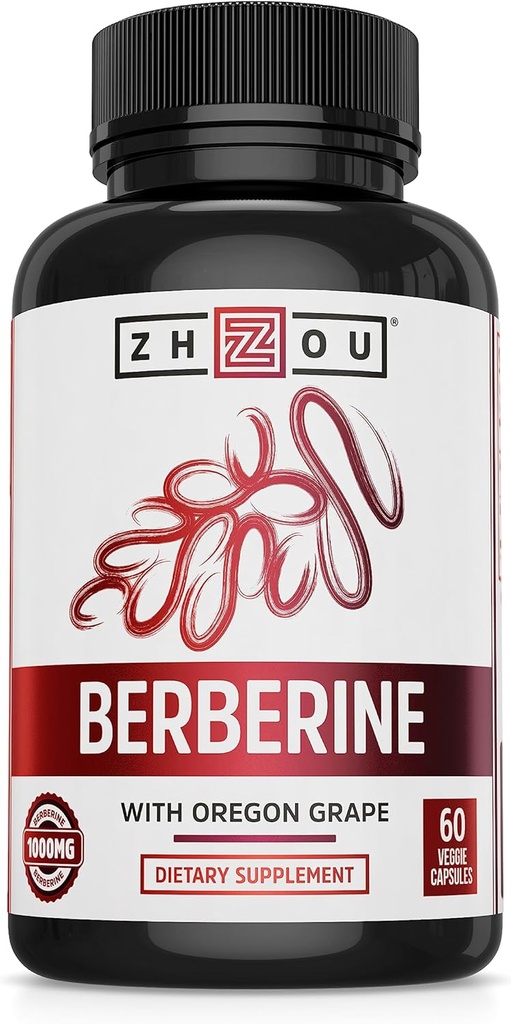 Zhou Berberine med Oregon Grape - Berberine supplement til kvinder og mænd, Gut sundhed, metaboliske funktion, Berberine 1000mg Per kapsel - 60 vegetariske kapsler (pakke med 1)