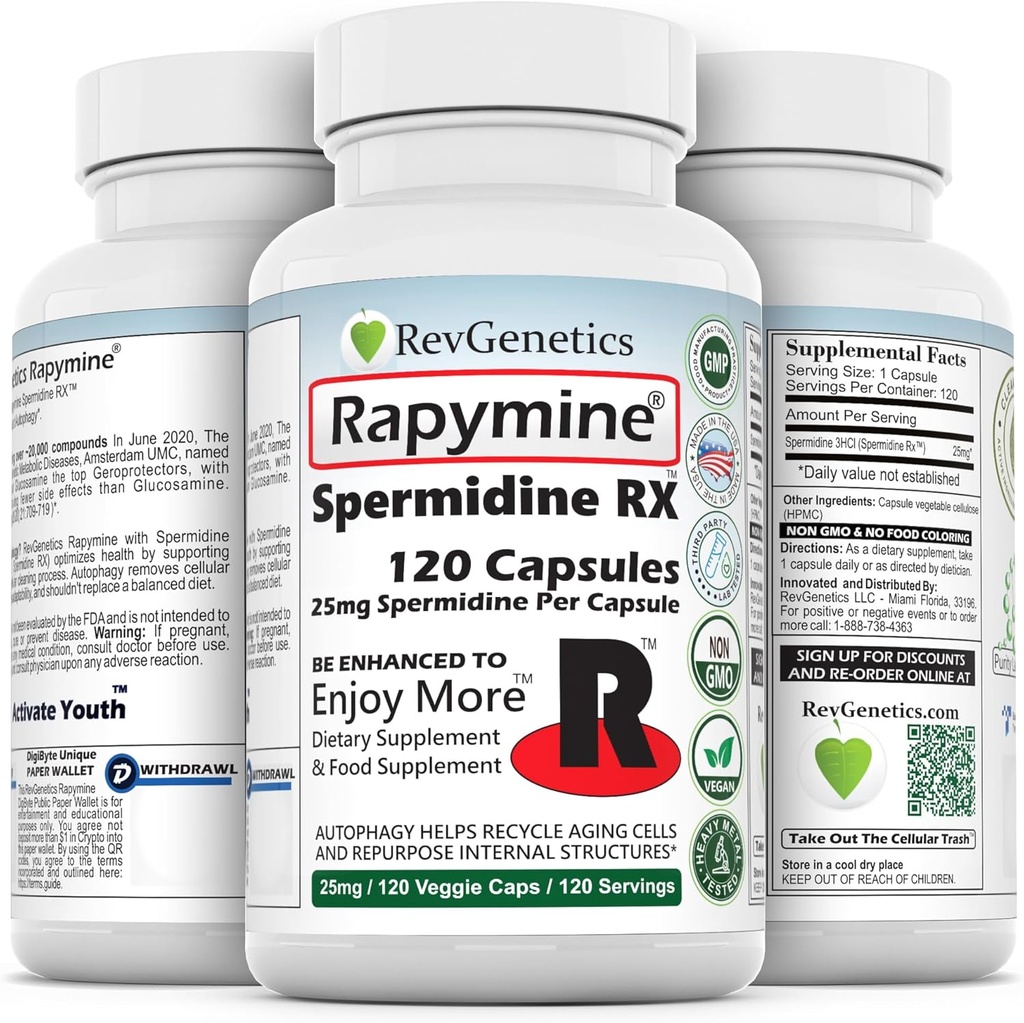 REVGENETICS Rapymine®: 25mg Spermidine RX™ - 120 Capsules