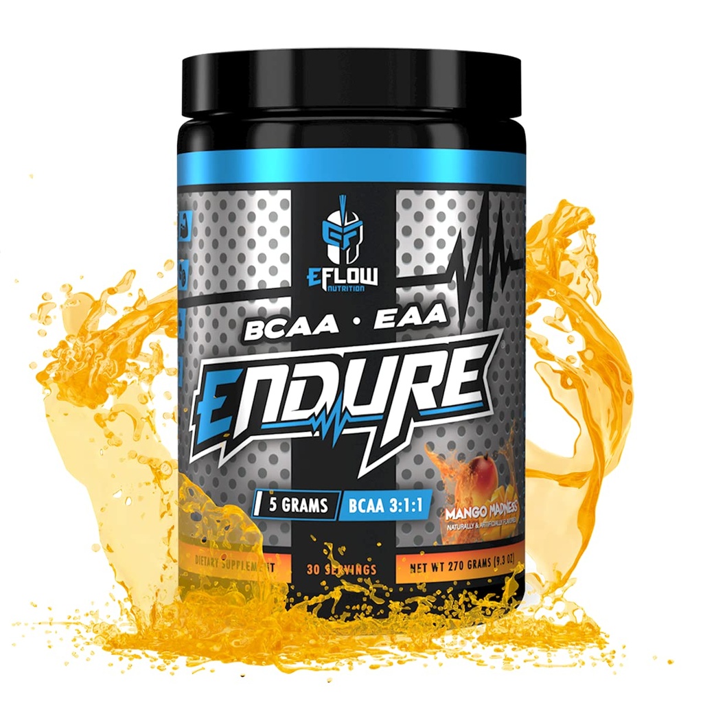 eFlow Nutrition Endure BCAA Plus EAA - Essential Aminosyrer Elektrolyte Powder Intra Workout - Forbedre energi, inddrivelse og ydeevne - Mango Madness (30 Servere)