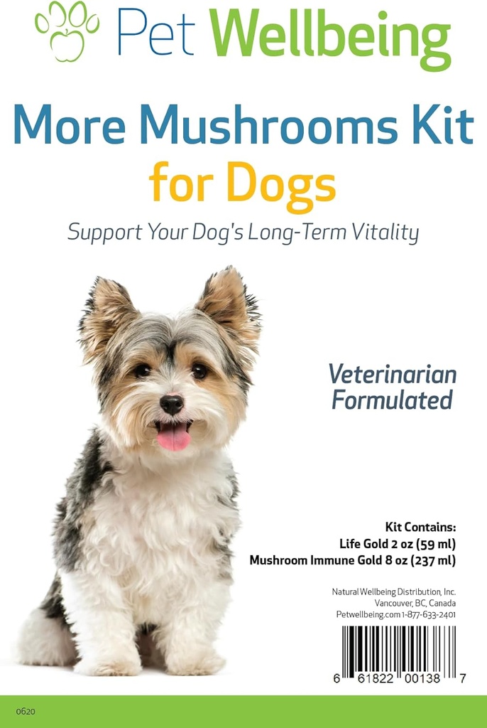 Pet Wellbeing More Mushrooms Kit til Hunde - immunsystem support og antioxidant beskyttelse - Vet- Formuleret med Tyrkiet Hale, Reishi, Maitake, Astragalus