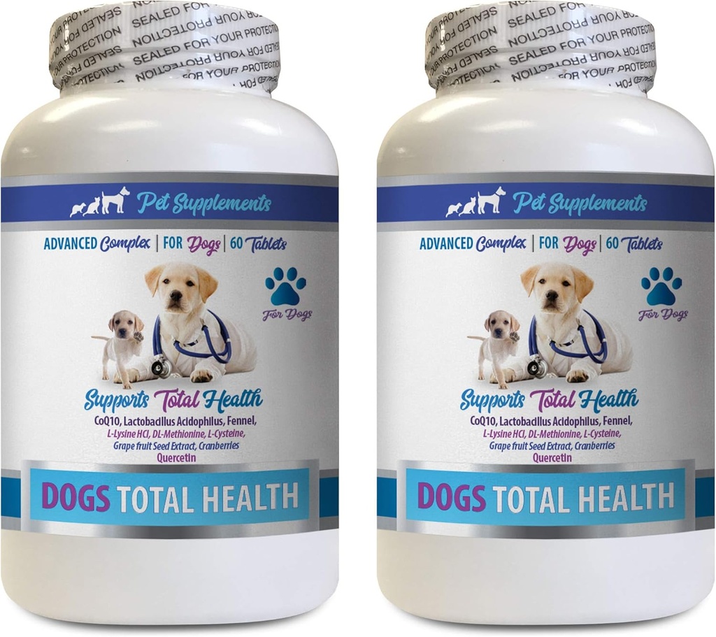 PET SUPPLEMENTER & NUTRITION LLC Hunde Dental Hygiene - Hunde Total Health Control - Immunstøtte - Hårtæl Oral Eye Health Formel - Oral Calcium til hunde - 2 flasker (120 Treatles)