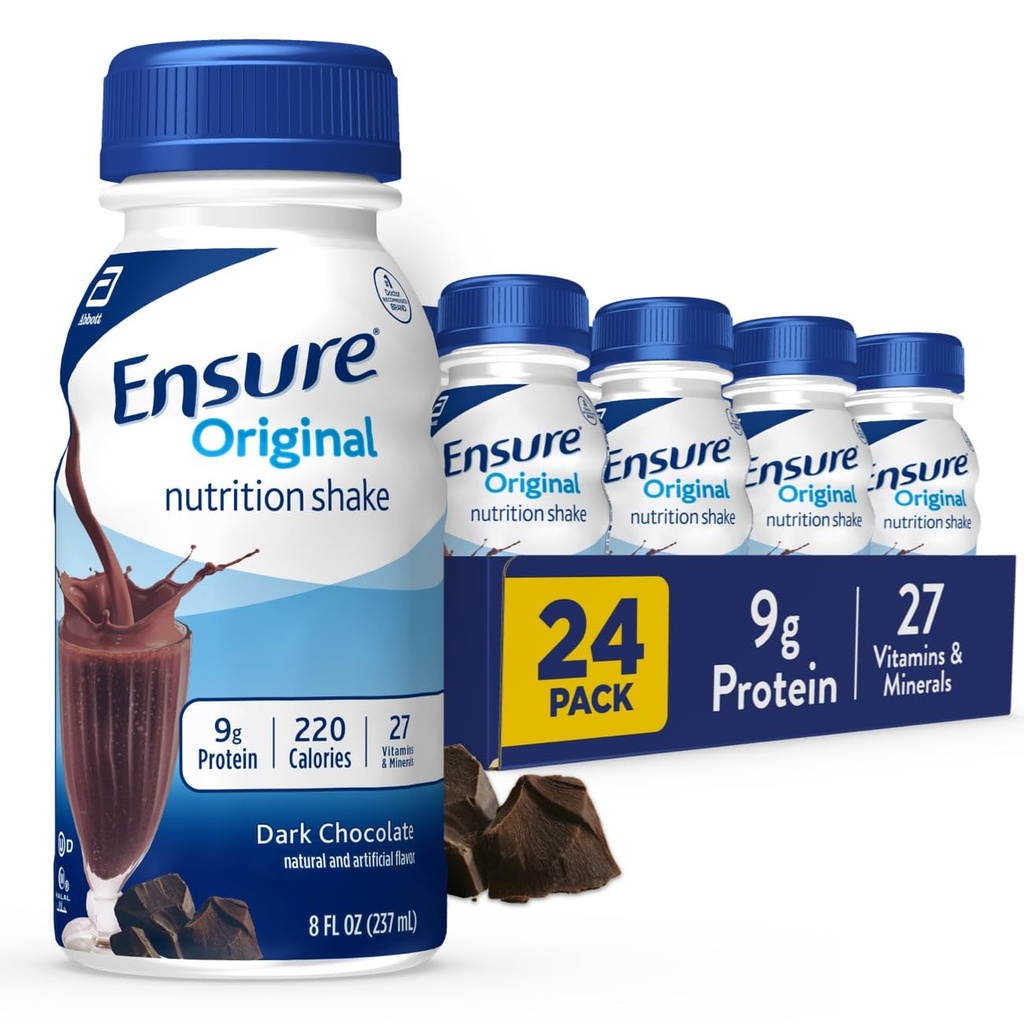 Sikre original mørk chokolade Nutrition Shake 124; lille måltid erstatning Shake 124; klar til at drikke 124; 9g protein, 27 Vitamin og mineralsk • 124; 8 fl oz - 24 Pack