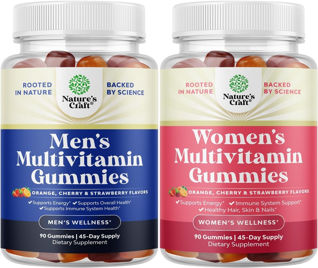 Bundle of Daily Herre Multivitaminer Gummies med zink og biotin for energi og immunitet og Daily Multivitamin for kvinder Gummies - Gummy Vitaminer for sundhed og wellness - Non- GMO Gluten Free & Halal