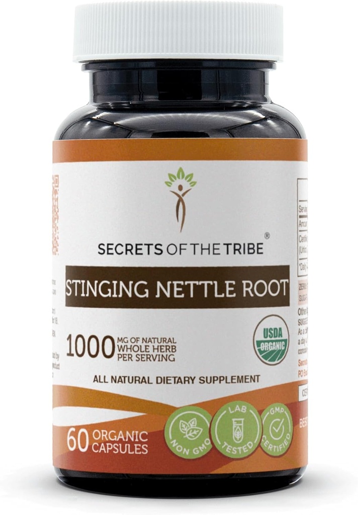 Secrets of the Tribe Stinging Nettle Root 60 Kapsler, Lavet med Vegetabilske Kapsler og USDA Organic Stinging Nettle Urtica Dioica Respiratorisk og urinvejssystem Sundhed (60 Kapsler)