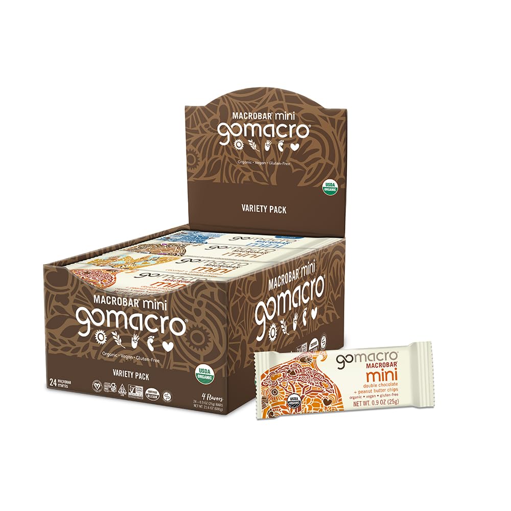 GoMacro MacroBar Mini Organic Vegan Protein Bars, Variety Pack, 0.9 Oz, 24 Count