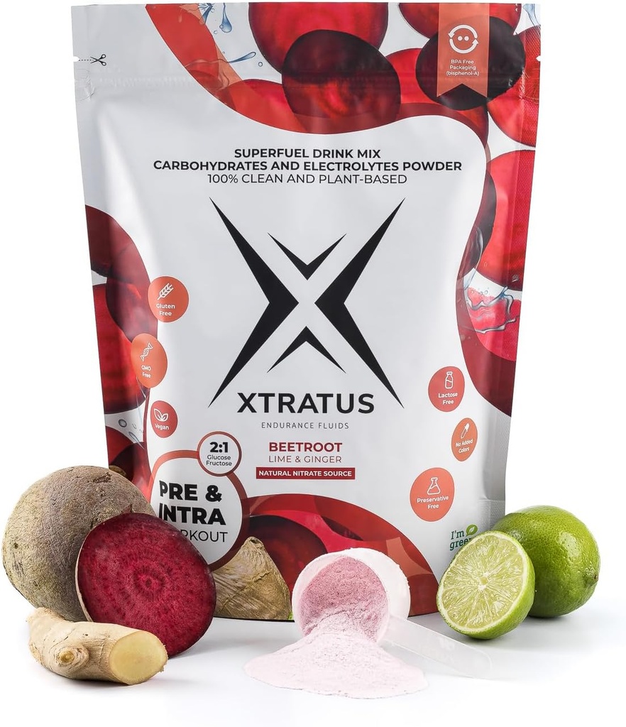 Rødbeder (Nitrat) Lime og Ginger - Superfuel Sports Drikke Pulver med kulhydrater og mineraler. Naturlig kilde til nitrat. Nitrogenoxid. Før- og intrauddannelse. 35,27Oz.