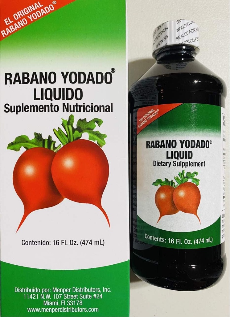 Rabano Yodado Liquid 16 Fl Oz. - Bonus Størrelse - Supplement Vitamin B12, B6 og Thiamin (1 måned Tilgang)