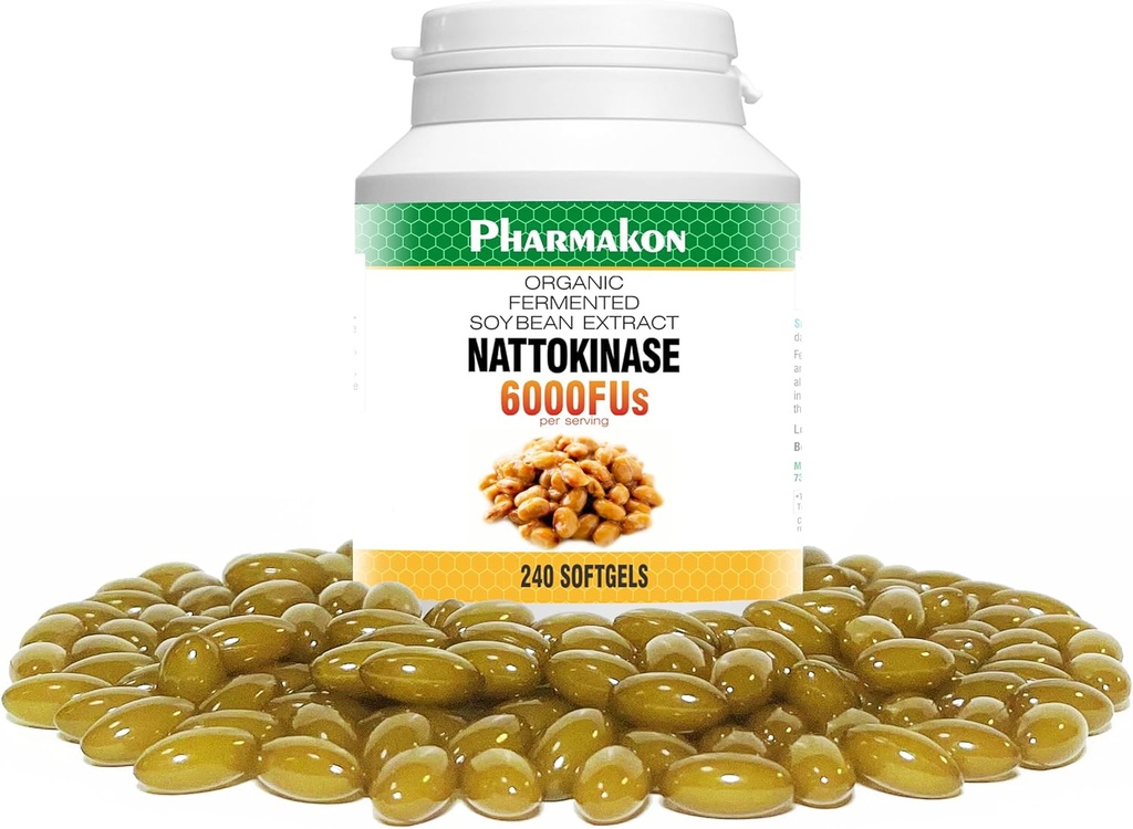 PHARMAKON Nattokinase, Bioavailable Soft Capsules, Organic Fermented Soybean Extract, 6000 FUs per Serving