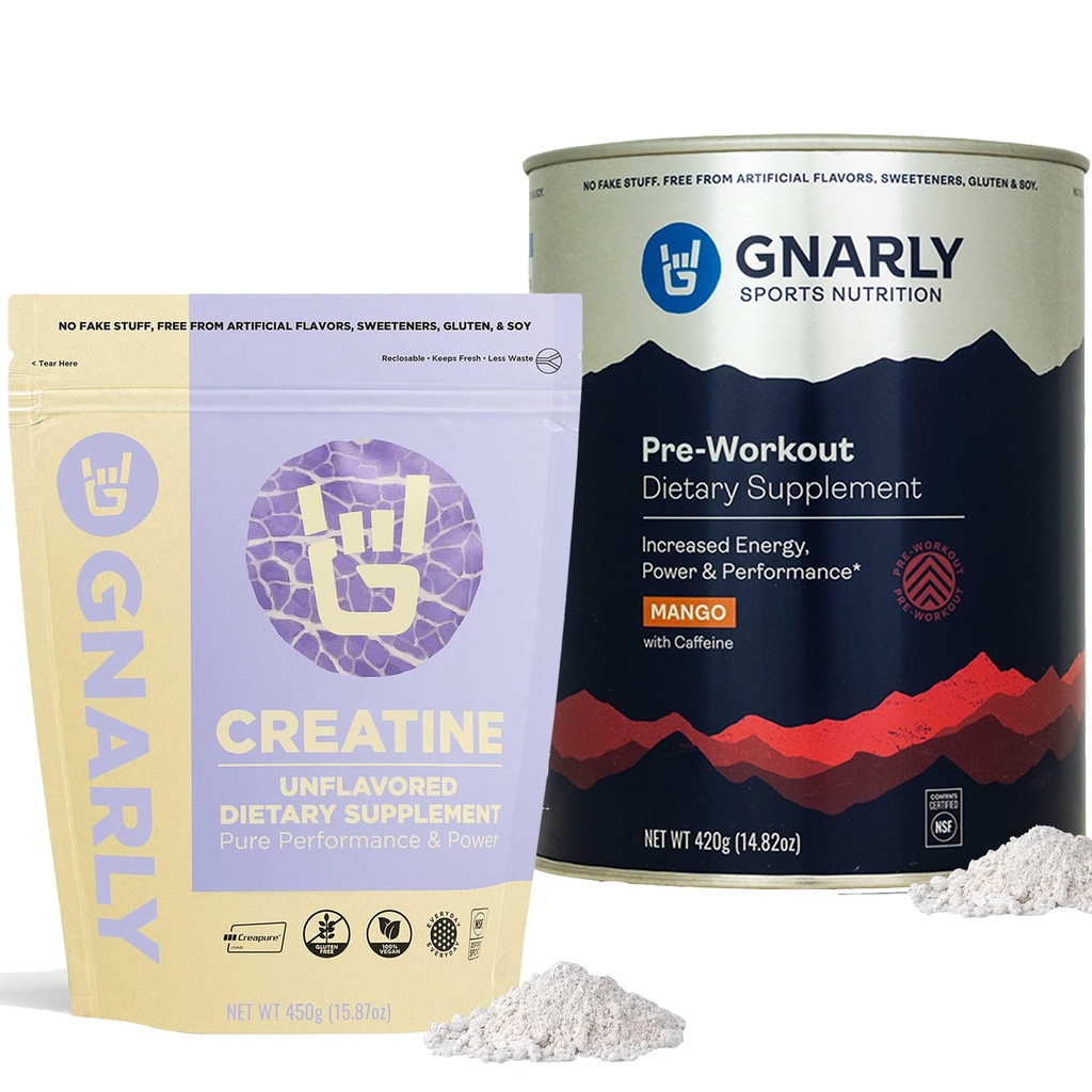 Gnarly Nutrition Creatin Powder, Unflavored (16.05oz) Preworkout Mango (14.82oz)