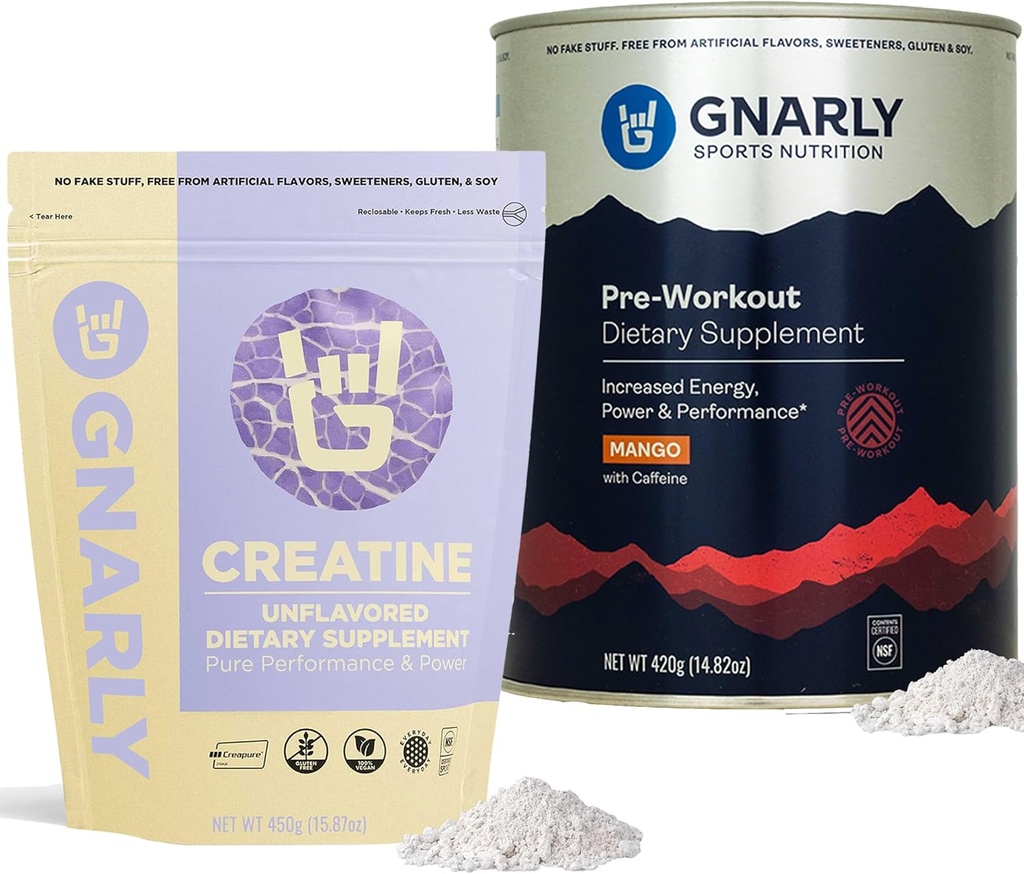 Gnarly Nutrition Creatin Powder, Unflavored (16.05oz) Preworkout Mango (14.82oz)