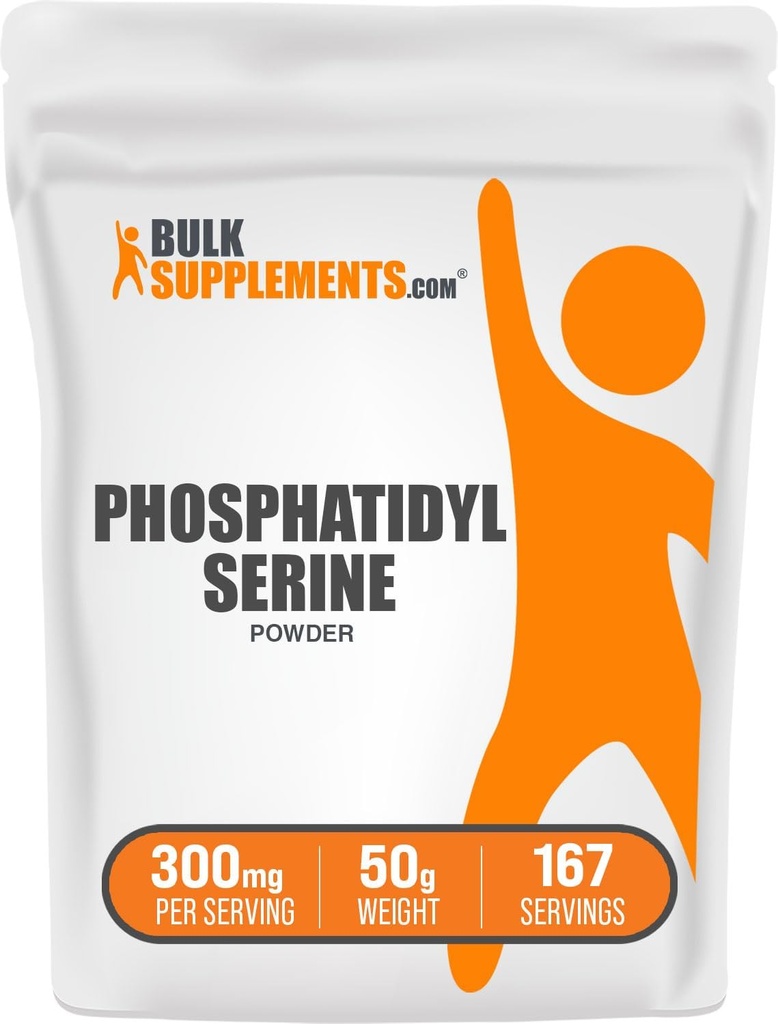 BulkSupplements.com Phosphatidylserin Powder - Phosphatidylserin Supplement, Sourced from Soy Beans - 300mg per serving (60 mg Phosphatidylserin), 50g (1,8 oz) (pakning med 1)
