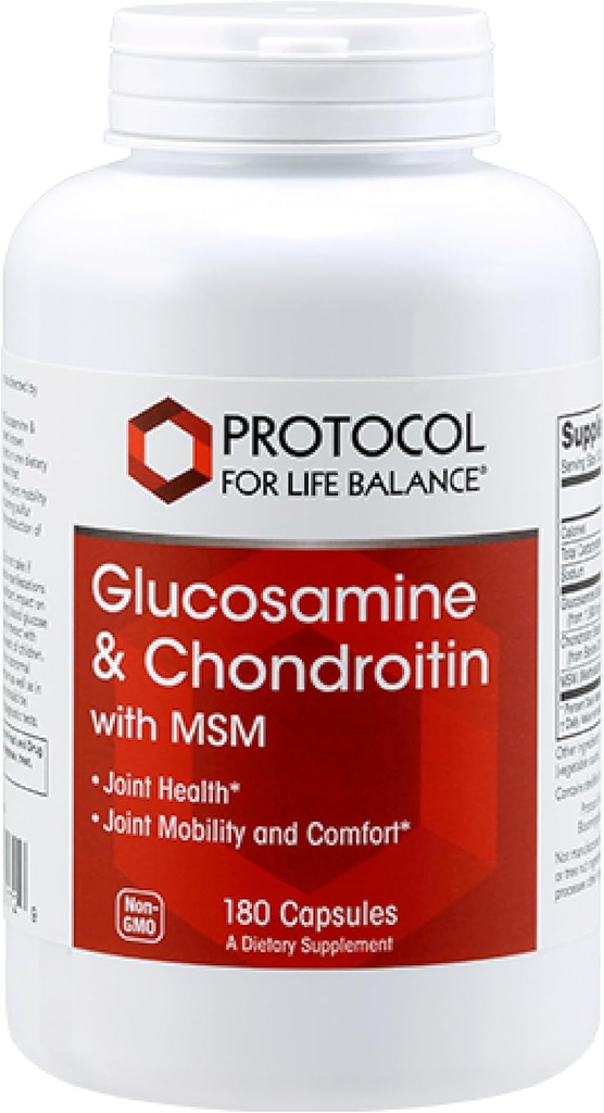 Protocol Glucosamin & Chondroitin with MSM - Joint Support * - Chondroitin MSM Supplement - non-GMO & Dairy Free - 180 Veg Caps