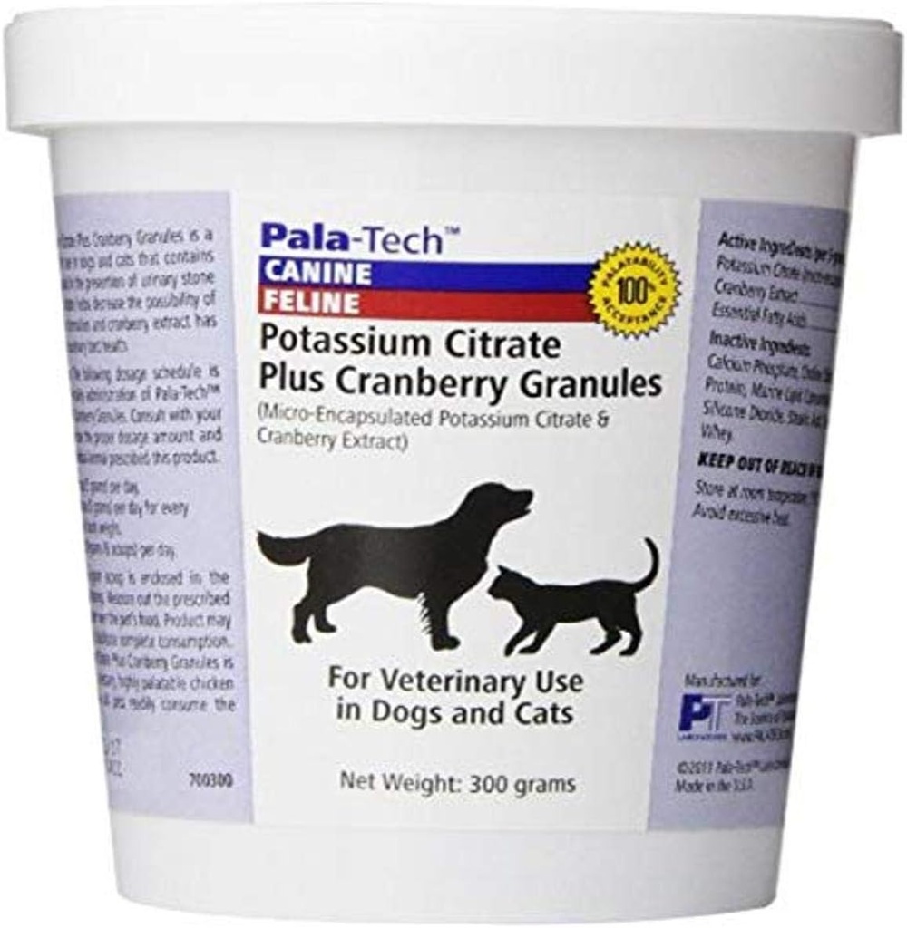 Pala- Tech Kalium Citrate Plus Cranberry Granules 300 gm - Kat & hund UTI Behandling - hund urinveje Kosttilskud til Brege Stone Prevention (Made in USA)