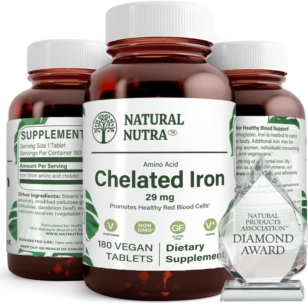 Naturlig Nutra Chelated jern supplement til mænd og kvinder, negle sundhed, fremmer optimal absorption, hjælper med at forbedre jernniveauet, vedligeholde krop Fulid, hjælpe med at forbedre hårvækst, hud sundhed, 180 tabletter