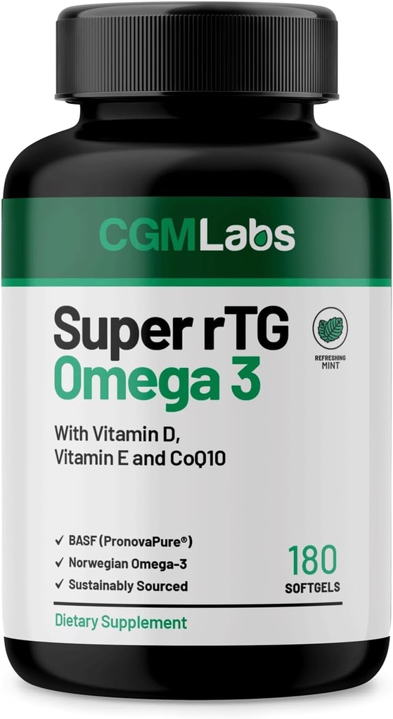 rTG Omega 3 Norwegian Fish Oil med CoQ10 Kosttilskud - Heart Health & Antioxidant Support med Vitaminer D & E - 2000 mg Vedvarende sourced - Super rTG Omega 3, 180 Softgels af CMM Labs