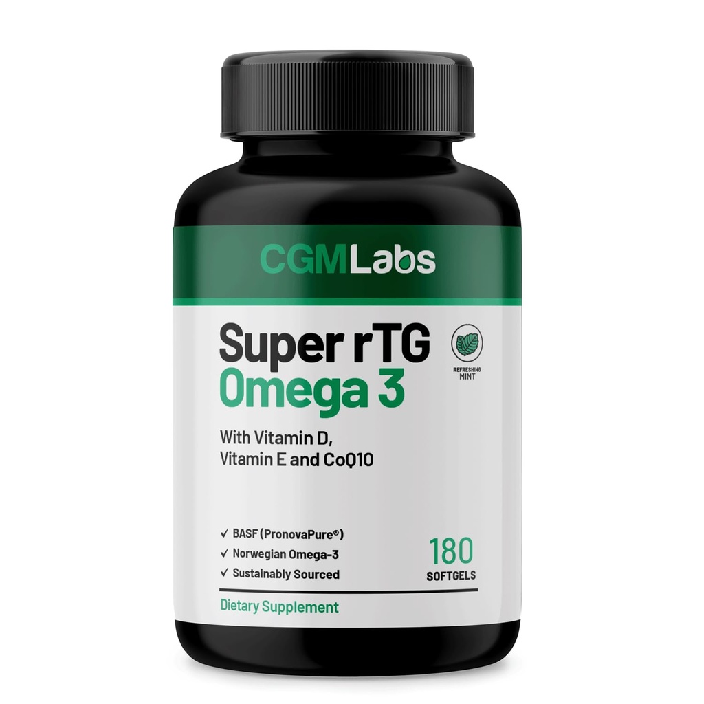 rTG Omega 3 Norwegian Fish Oil med CoQ10 Kosttilskud - Heart Health & Antioxidant Support med Vitaminer D & E - 2000 mg Vedvarende sourced - Super rTG Omega 3, 180 Softgels af CMM Labs