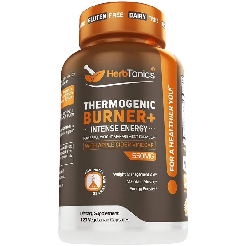 Herbtonics Thermogenic Supplement | Metabolic Health & GLP-1 Support for Men & Women | Clean Energy & Mental Focus | ACV, Green Tea Extract & Caffeine | 120 Veg Capsules