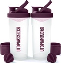 Utopia Home Shaker Flaske 2 Pack - 24 Ounce Plastic Protein eller Cocktail Shaker Flaske til Pre & Post træning med Twist & Lock Protein Box Storage (Clear / Plum)