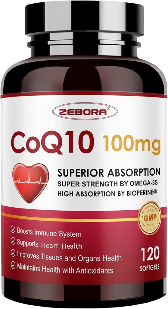 CoQ10- 100mg- Softgel med PQQ, BioPerine & Omega-3, Coenzym Q10 Supplement for high- Absorption, Powerful- Antioxidant, Support Heart & Energi- Produktion