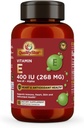 E - kapsler til immunforsvar, hjerte, hud og antioxidant - 100% Vegan 1 gang daglig kapsel 90 kapsler med 400 IE (268 mg)