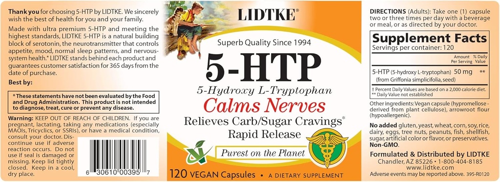 Lidtke 5- HTP 120 Kapsler Kosttilskud