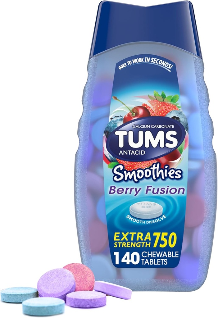 TUMS Antacida Smoothies Berry Fusion Ekstra Styrke 750, Glat opløsning - 140 tyggetabletter