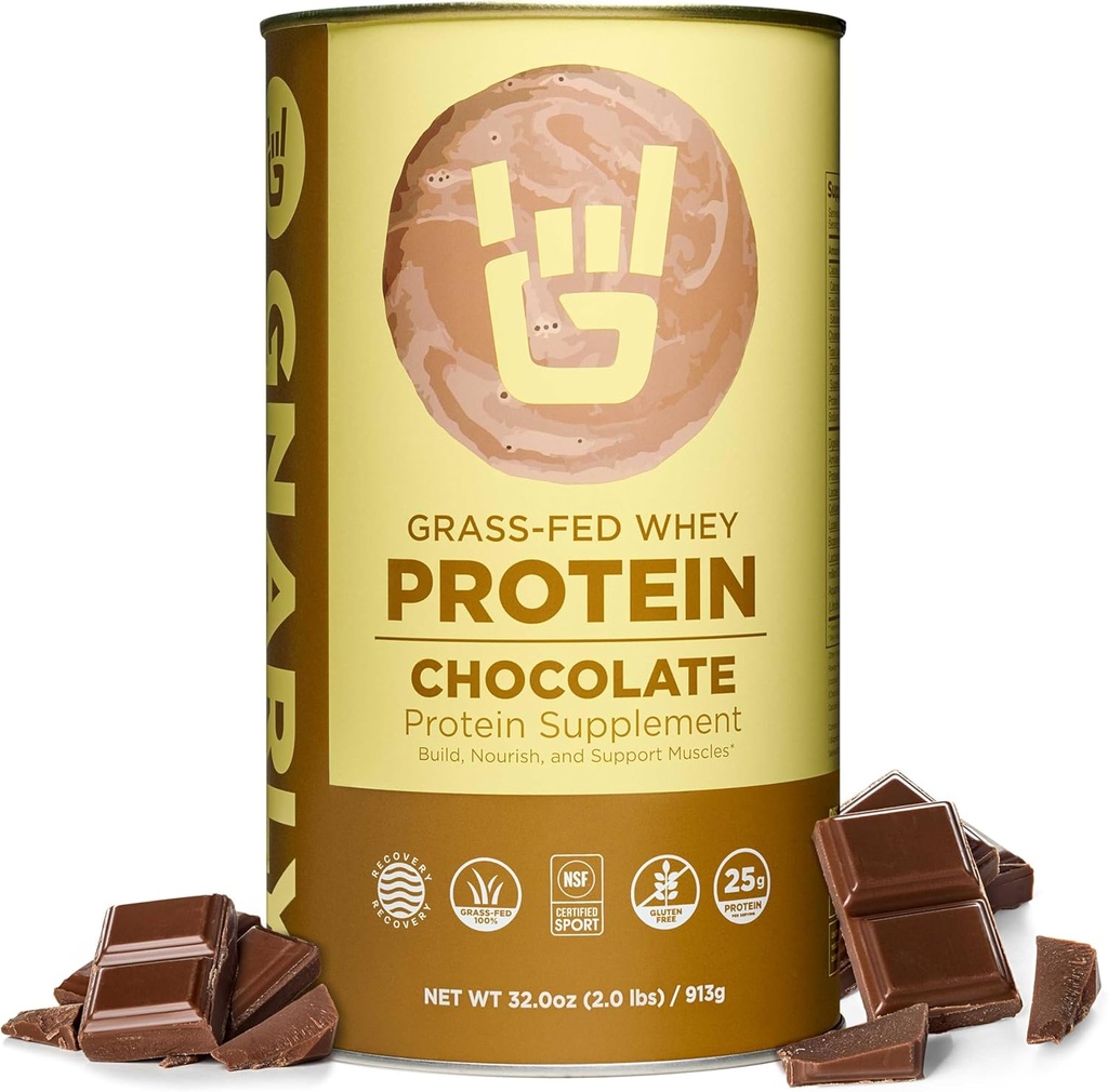 Gnarly Nutrition Chocolate Protein Powder - NSF Sport Certified - 25g Protein, Muscle Repair - Græs Fed Whey Powder, Glat Smag - Chokolade, 32 oz