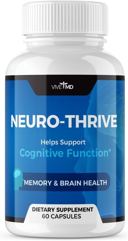 VIVE MD Neuro Thrive Brain Supplement - Officiel Formel - Neuro Thrive PQQ, Neuro Thrive - Ekstra styrke med Ginkgo Biloba Extract, Sibirisk Ginseng Extract - (60 kapsler)