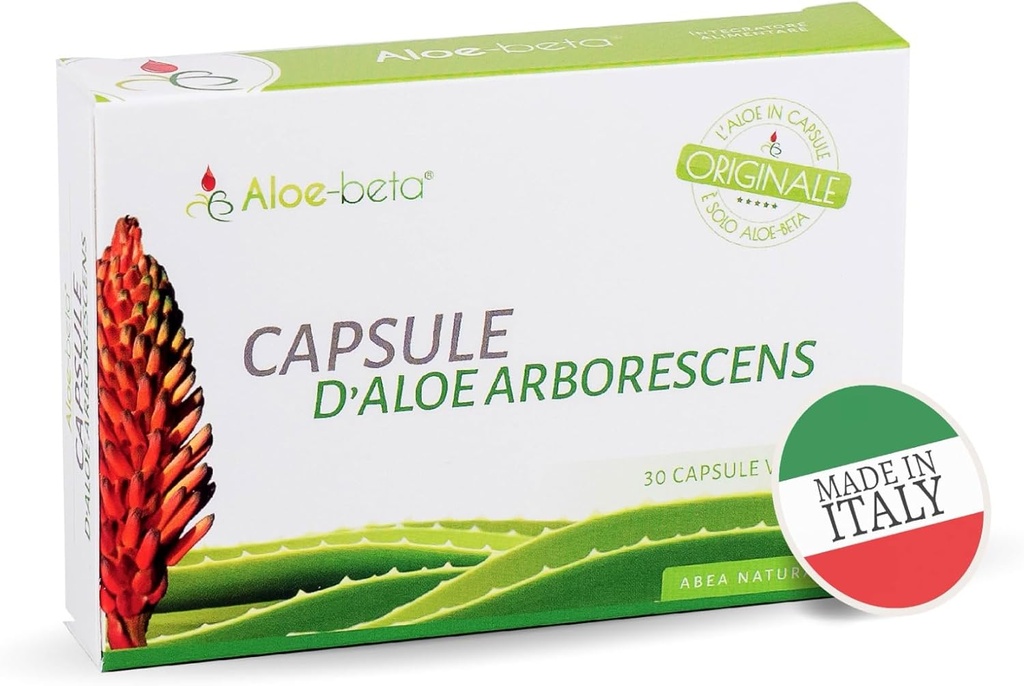 ALOEBETA Aloe Arborescens Natural Power Capsules - 100% Organic Aloe Supplement, Stimulates Immune Defenses, Antioxidant, Detoxifying - Vegan, No GMO, Gluten-Free, no Sugar
