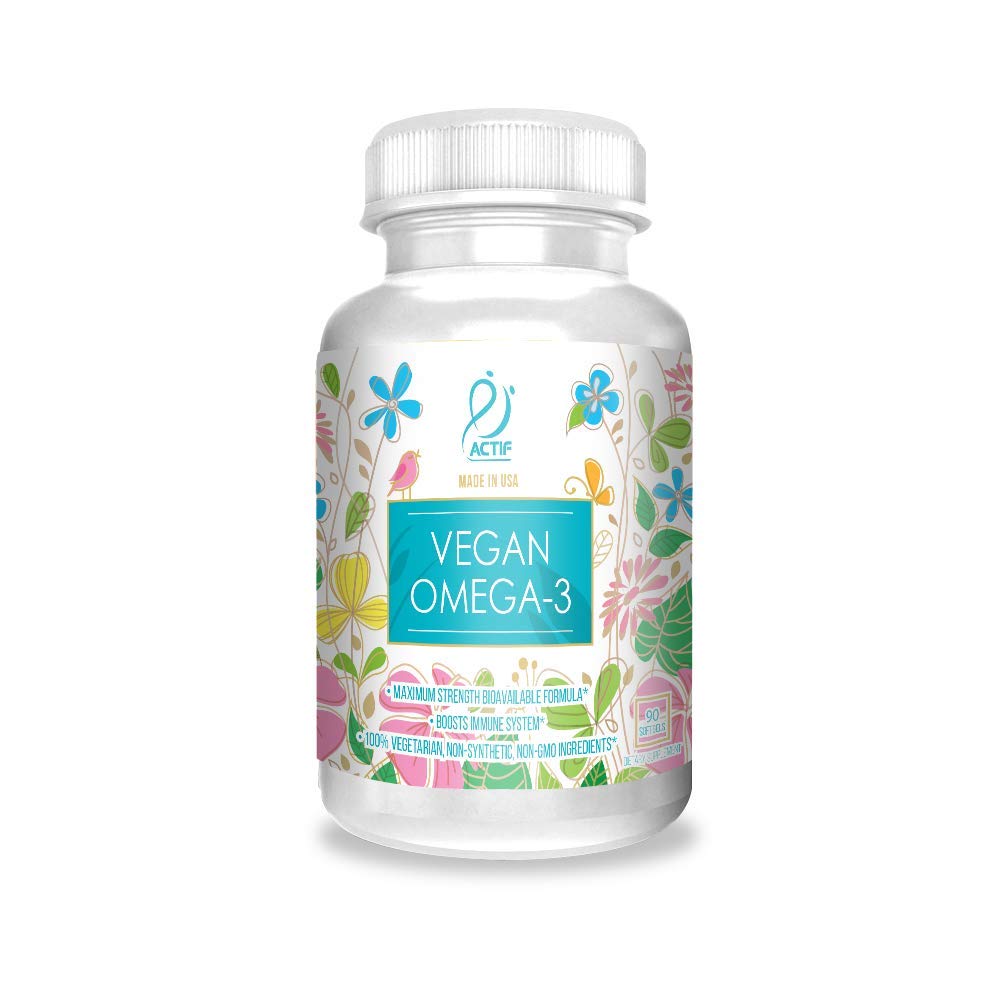 Actif Vegan Omega-3, High Strength Algae Oil Formel, 100% Natural, Organic DHA, EPA, Omega-3 - Non- GMO, 90 tæller