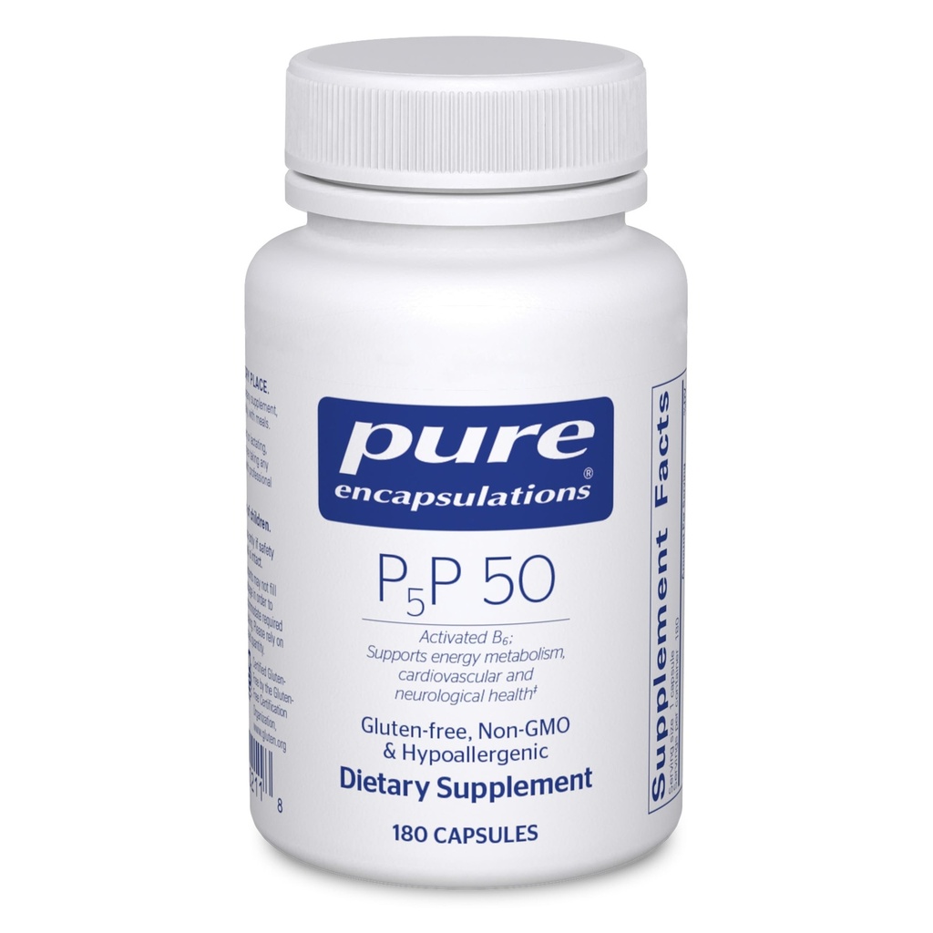 Pure indkapslinger P5P 50 - Aktiv vitamin B6 - Understøtter energi Metabolisme og hjernesundhed * - Gluten Free & Non- GMO - 180 kapsler