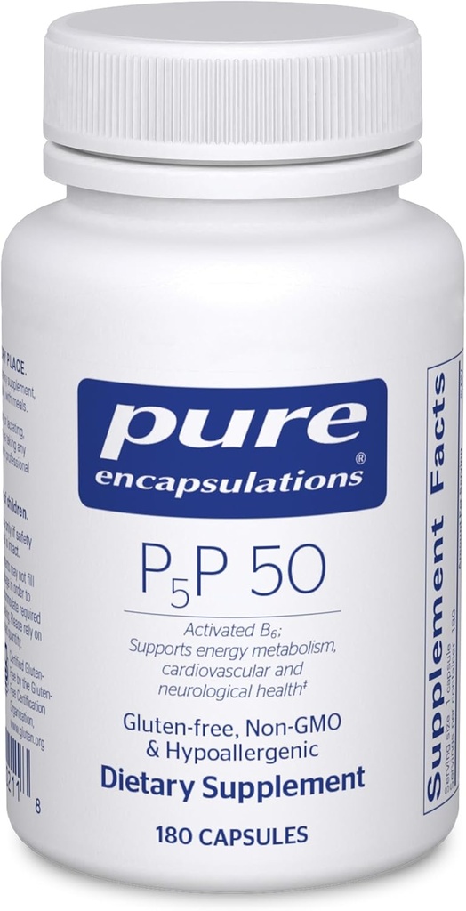 Pure indkapslinger P5P 50 - Aktiv vitamin B6 - Understøtter energi Metabolisme og hjernesundhed * - Gluten Free & Non- GMO - 180 kapsler