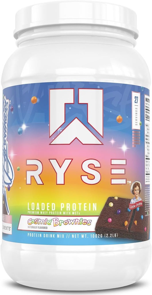 RYSE Loaded Protein Powder - Little Debbie Kosmisk Brownie - 25g Whey Protein Isolere & Koncentrat med Prebiotic Fiber & MCTs - Lavcarb, Lavsukker, Digitalt-Friendly - 27 Servere / 2 LB Tub