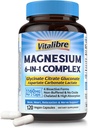 Magnesiumkompleks Supplement 6 i 1, 1160mg Chelated Magnesium for Max Absorption, Hjælp med bedre søvn, Afslapning & Nerve Calm, 120 Vegankapsler, Non GMO & Gluten Free