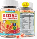 Kids Multivitamin Gummier med jern, Sukker fri, Kids Daily Vitaminer + Probiotika, Alger Omega 3 (EPA / DHA), A, C, D, Methyl B12, Folate, B6, Zink, Biotin, for sund vækst, immunforsvar, 60 Greve