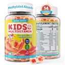 Kids Multivitamin Gummier med jern, Sukker fri, Kids Daily Vitaminer + Probiotika, Alger Omega 3 (EPA / DHA), A, C, D, Methyl B12, Folate, B6, Zink, Biotin, for sund vækst, immunforsvar, 60 Greve