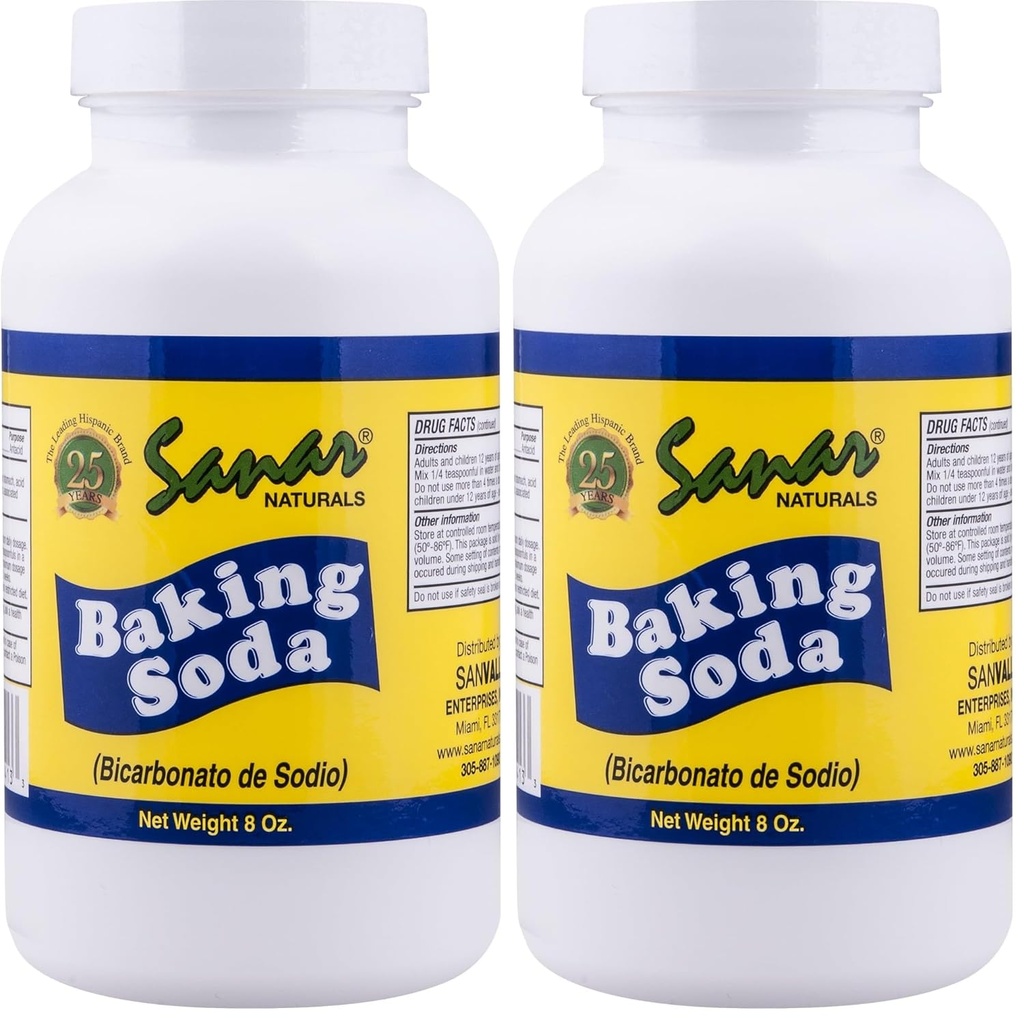 Sanar Naturals Bagning Soda, 8 oz - Til fordøjelsesstøtte som Antacida, Bagning, Rengøring, Deodorizing, & Mere (Pack of 2)