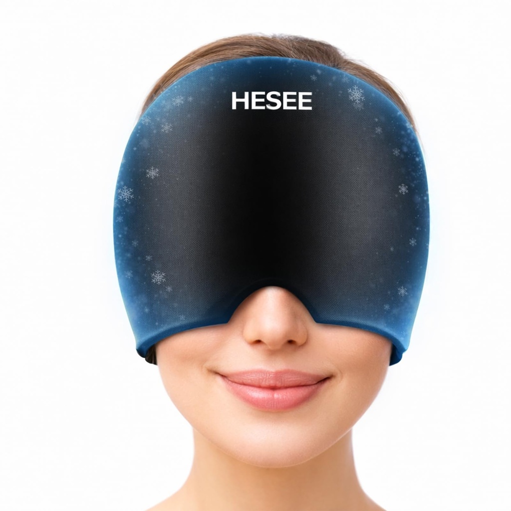 Migræne Relief Cap, Hovedpine Relief Hat for Migræne Cap, Hot and Cold Therapy, Hovedpine Øjne Mask for Stress Relief, Ice Pack Head Wrap for Sinus, Puffy Eyes, Spænding, Sort