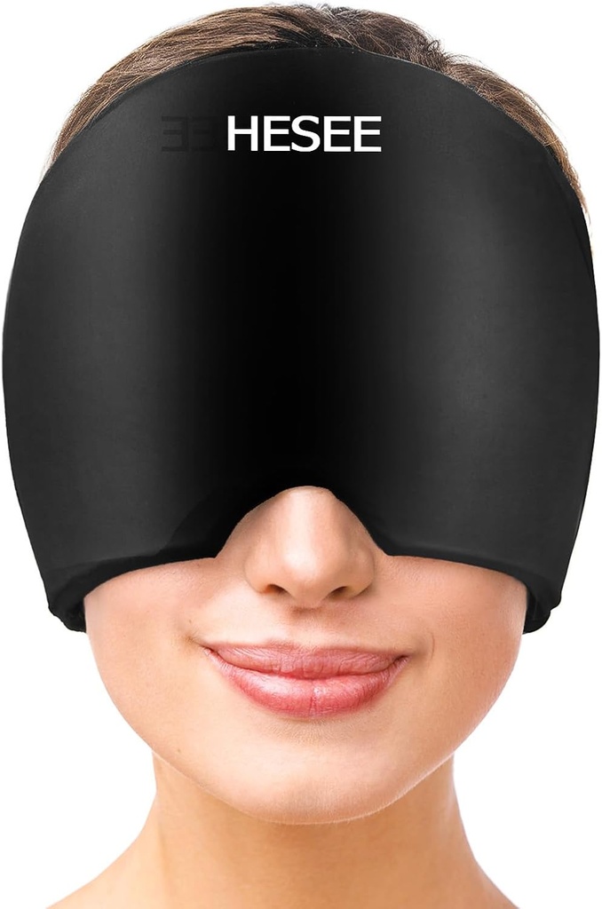 Migræne Relief Cap, Hovedpine Relief Hat for Migræne Cap, Hot and Cold Therapy, Hovedpine Øjne Mask for Stress Relief, Ice Pack Head Wrap for Sinus, Puffy Eyes, Spænding, Sort