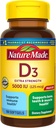 Nature Made Vitamin D3 5000 IE (125 mcg) Softgels, Extra Strength Vitamin D supplement til ben og immunforsvar, 180 greve, 180 dages forsyning