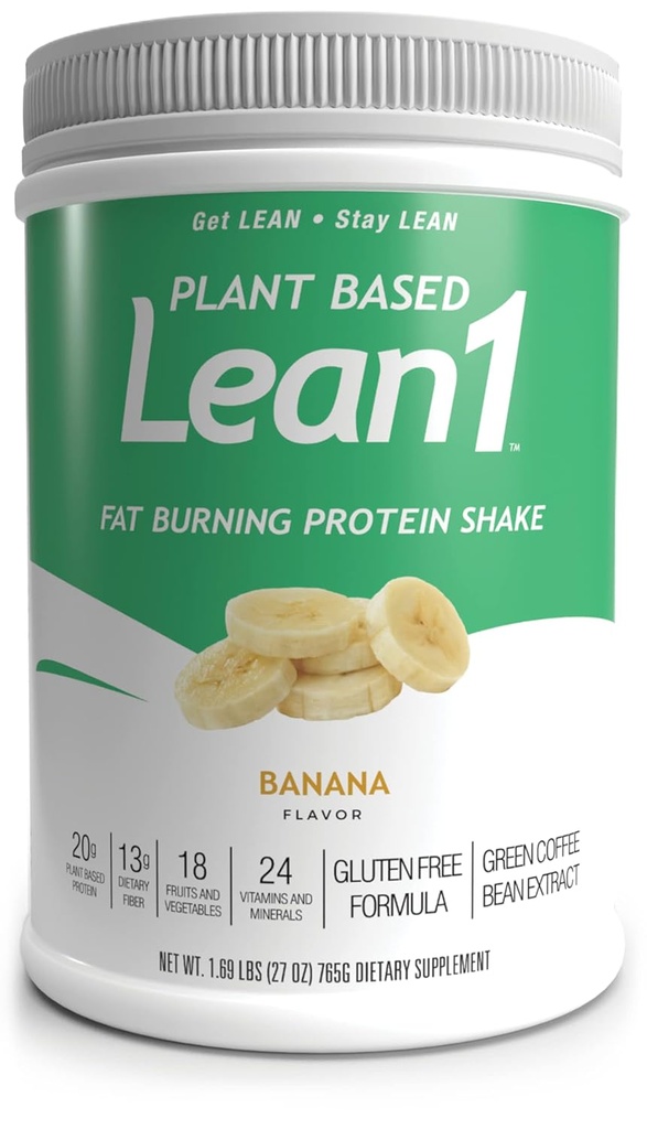 Lean1 Plantbaseret protein pulver, måltid erstatning, Banana Flavor, 15 Servering