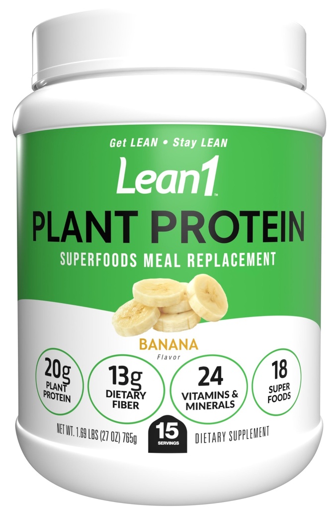 Lean1 Plantbaseret protein pulver, måltid erstatning, Banana Flavor, 15 Servering