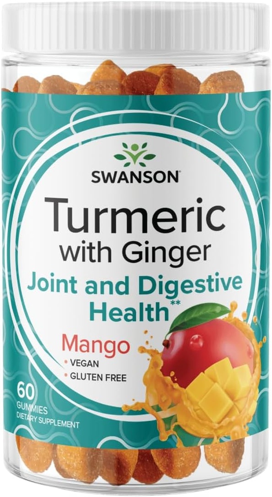Swanson gurkemeje med Ginger Gummies - Alle naturlige supplement fremme fordøjelsessystemet og immunsystemet sundhed - Hjælper til at støtte fælles funktion & Bevægelse Evne - (Mango, 60 Gummies)