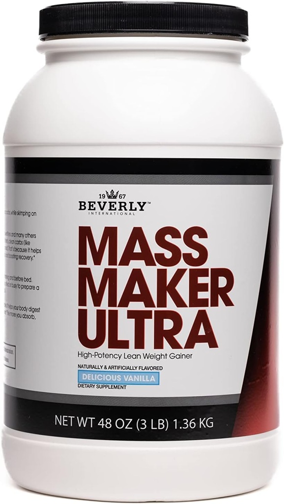 Beverly International Mass Maker Ultra Vanilla, 14 Servere, 3lb. Build Lean Mass Like a Pro. Milk Protein Isolate, Whey Protein Isolate + Egg. MCT Oil. Rene kulhydrater, Great Taste