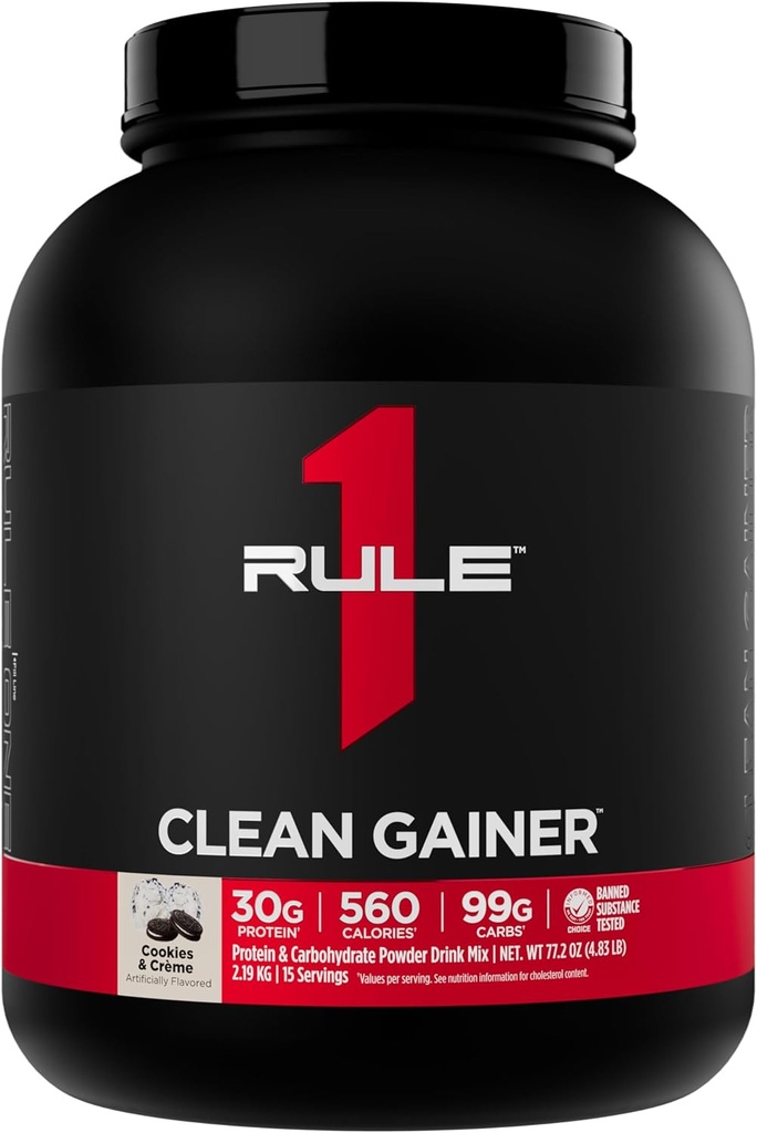 Regel 1 Clean Gainer - High- Protein Lean Gain Formel med 560 kalorier, 30g Full- Spectrum Protein, Over 90g Carbs, Under 6g af fedt (15 Servere, Cookies & Crème)