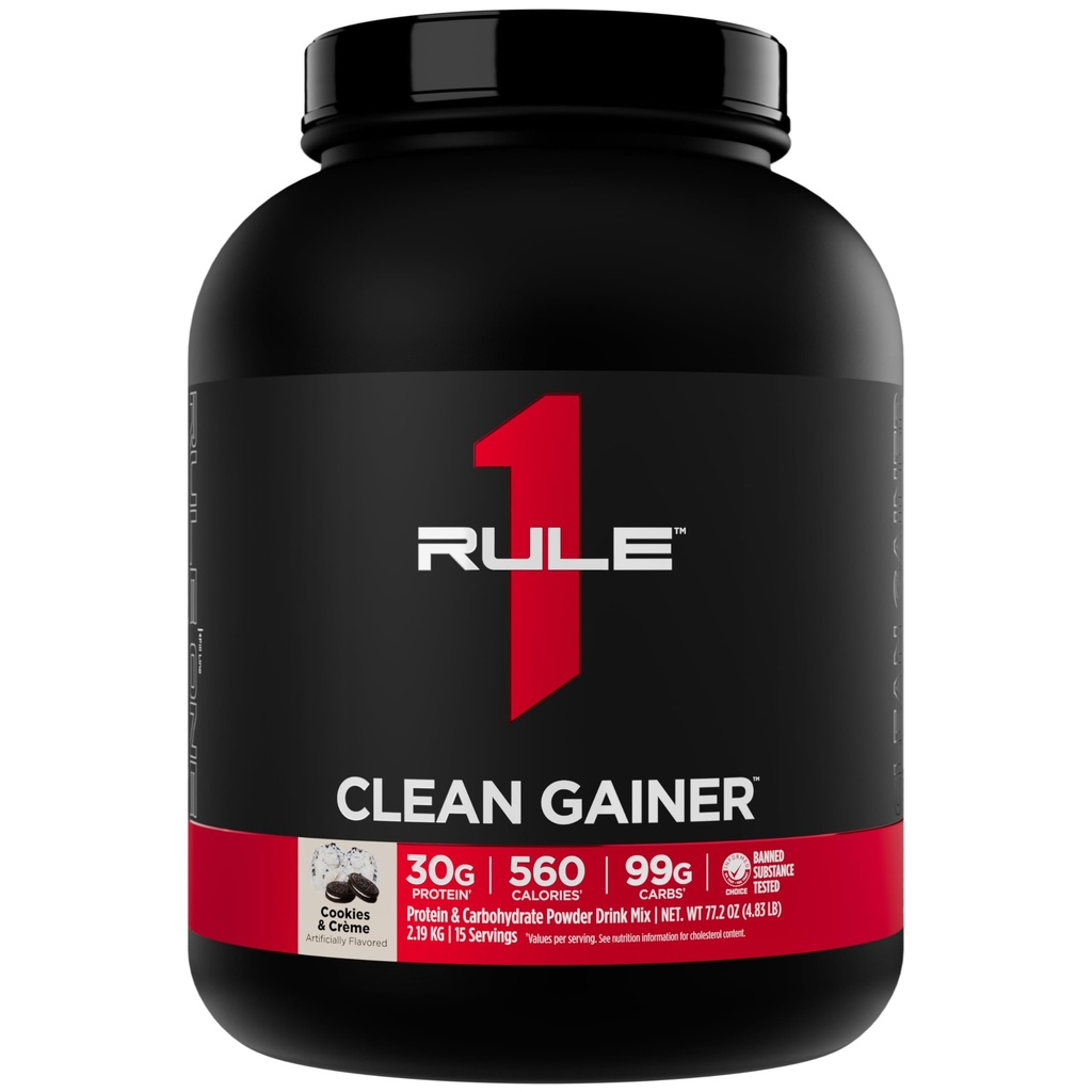 Regel 1 Clean Gainer - High- Protein Lean Gain Formel med 560 kalorier, 30g Full- Spectrum Protein, Over 90g Carbs, Under 6g af fedt (15 Servere, Cookies & Crème)