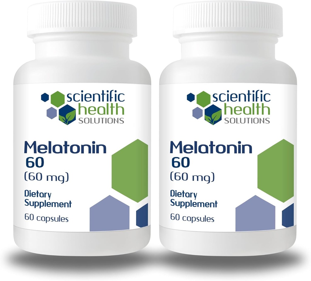 Melatonin 60mg | High Dosage Melatonin in Easy-to-Swallow Capsules | Vegan, Non-GMO & Gluten-Free | US-Made Extra Strength Melatonin (2-Pack)
