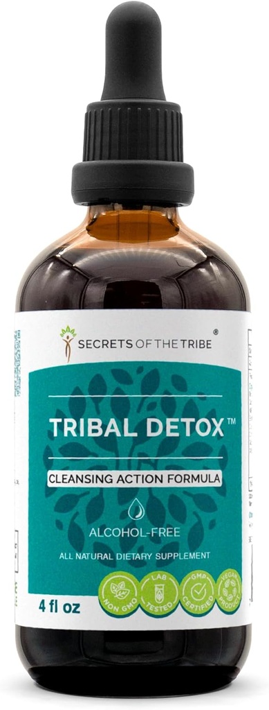 Tribal Detox Herbal Extract, Alkohol- Free Glycerit Tinktur, gurkemeje, Mælketidsel, Burdock, Cleavers, Cranberry, Goldenrod, Green Tea Cleansing Action Formel (4 FL OZ)