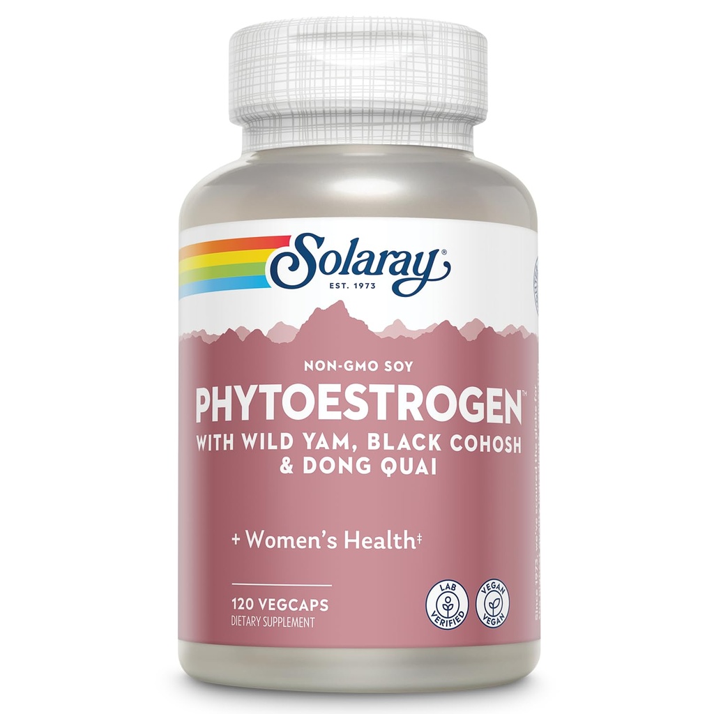 SOLARAY PhytoEstrogen Menopause Kosttilskud - Wild Yam, Black Cohosh, og Dong Quai Østrogen piller til kvinders sundhed - Vegan, Lab Verified, 60-dages garanti (30 Servere, 120 VegCaps)