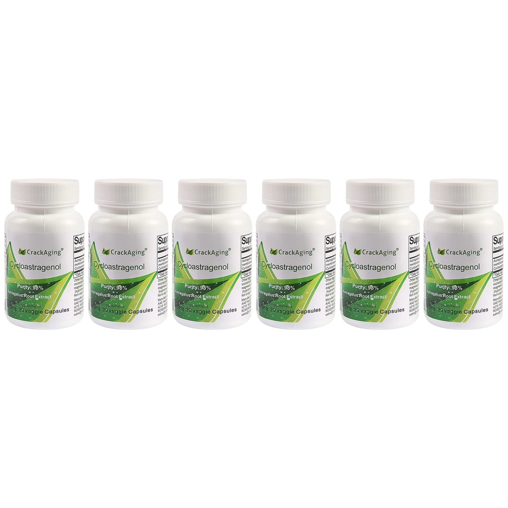Crackaging Super-Absorption Cycloastragenol 98% Immune Support |Telomerase/Telomere | Healthy Aging | Antioxidant Protection Supplement 25mg/Cap 180 Caps in 6 Bottles
